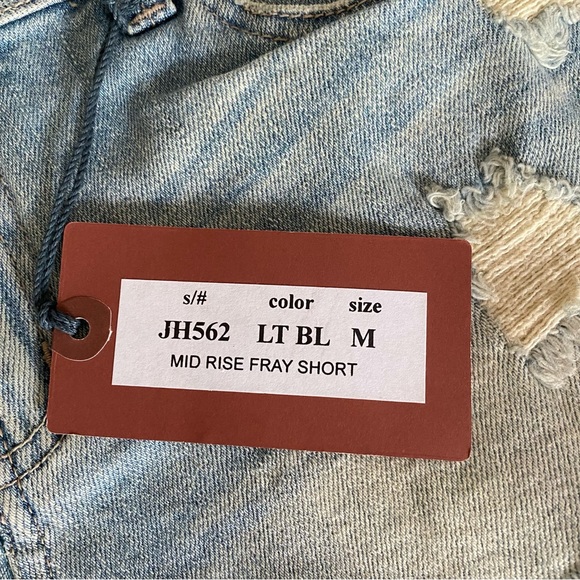 Just USA Cut Off Mid Rise Denim Fray Shorts Light Blue Distressed Medium - Picture 8 of 11